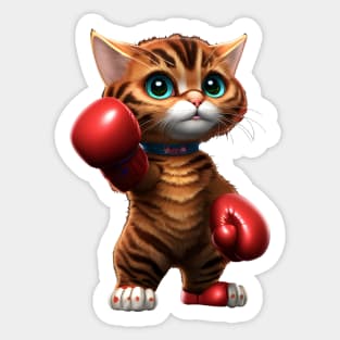 Little cat boxer in red gloves Sticker